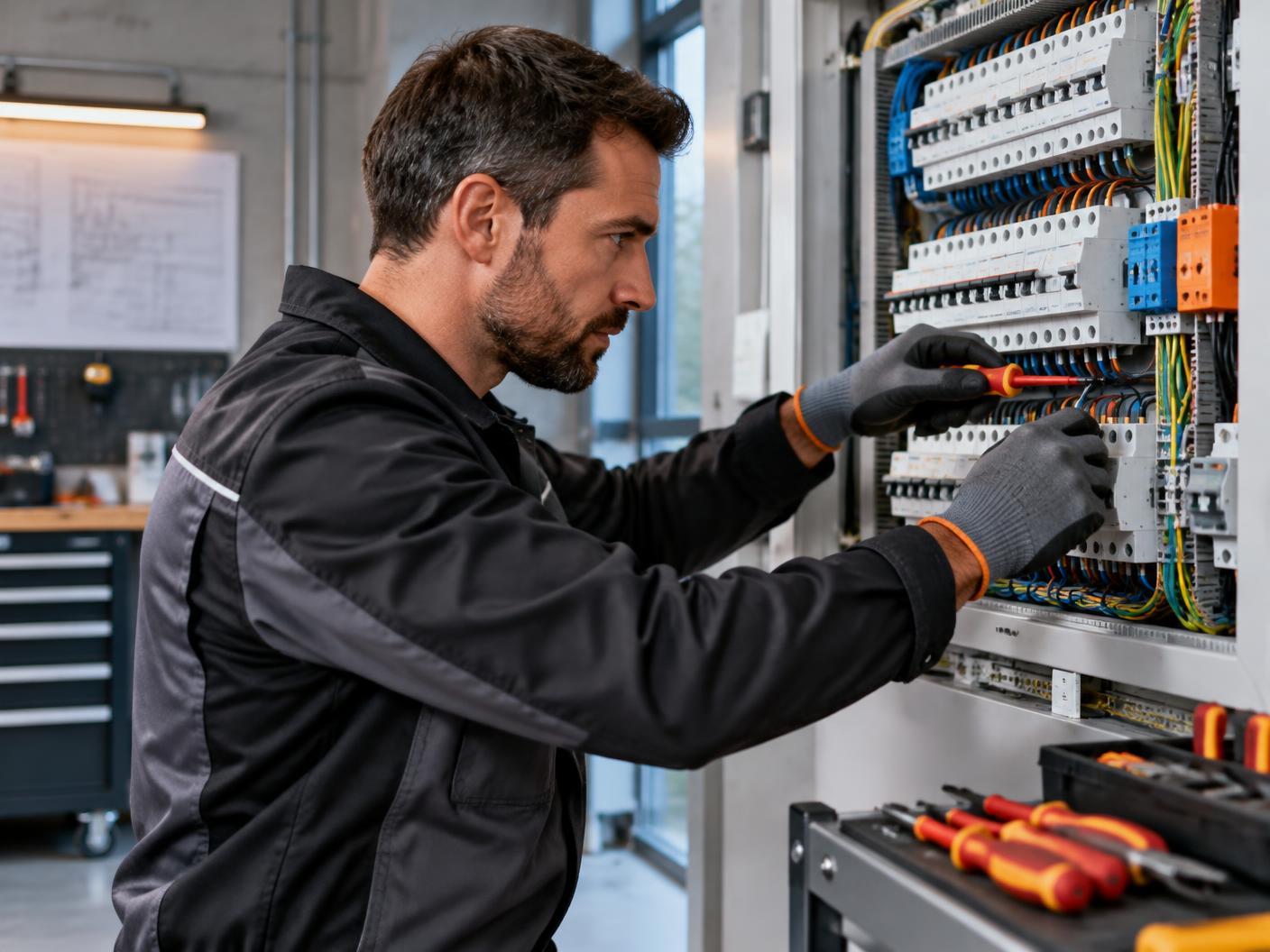 Técnico a intervir num quadro elétrico